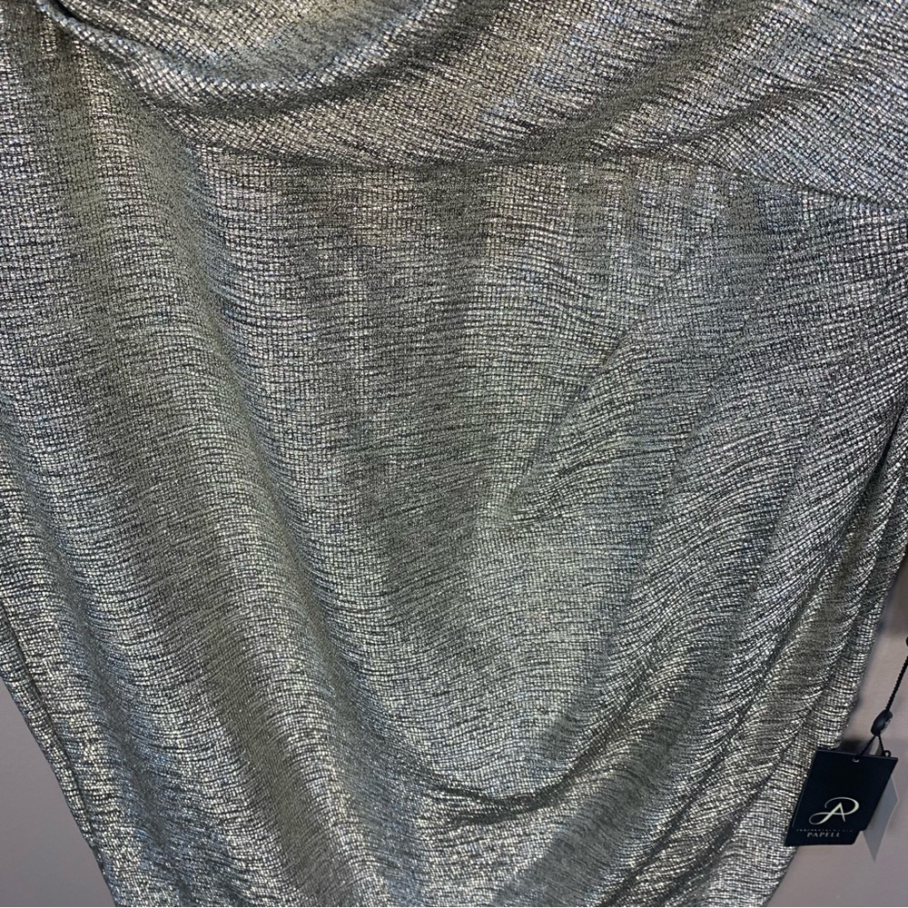 Adriana Papell Metallic Foiled Jersey Wrap Dress - Picture 10 of 13